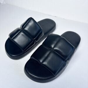 Stand Studio Lyrah Quilted Platform Slides 39 Black Leather
